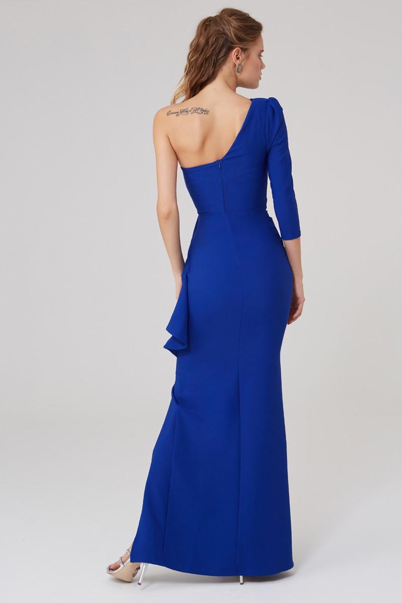 Blue crepe single sleeve maxi dress