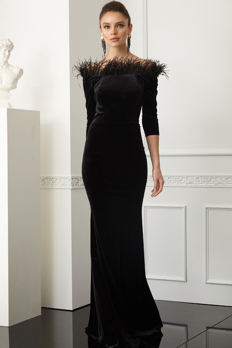 Black velvet long sleeve maxi dress