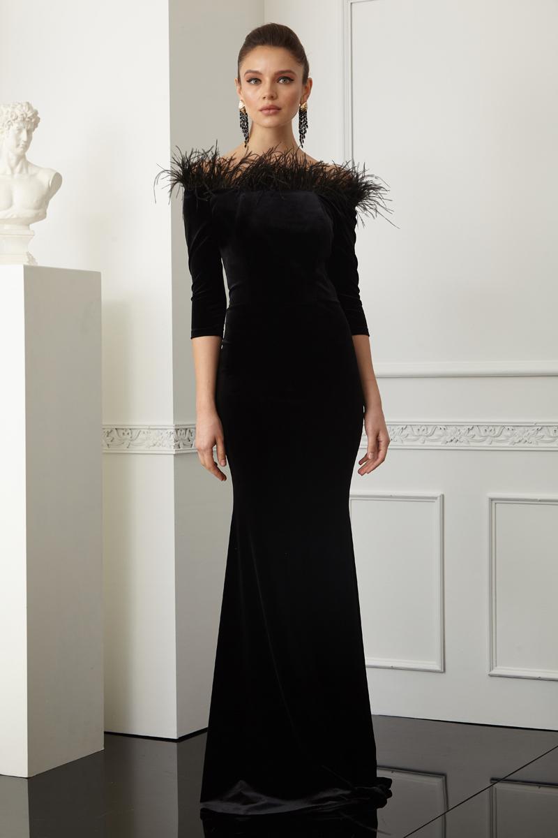 Black velvet long sleeve maxi dress