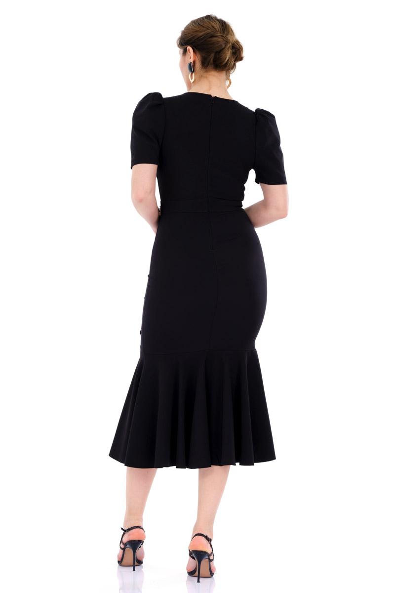 Black crepe short sleeve maxi dress