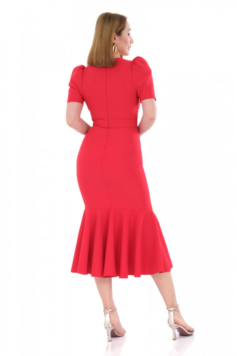 Red crepe short sleeve maxi dress