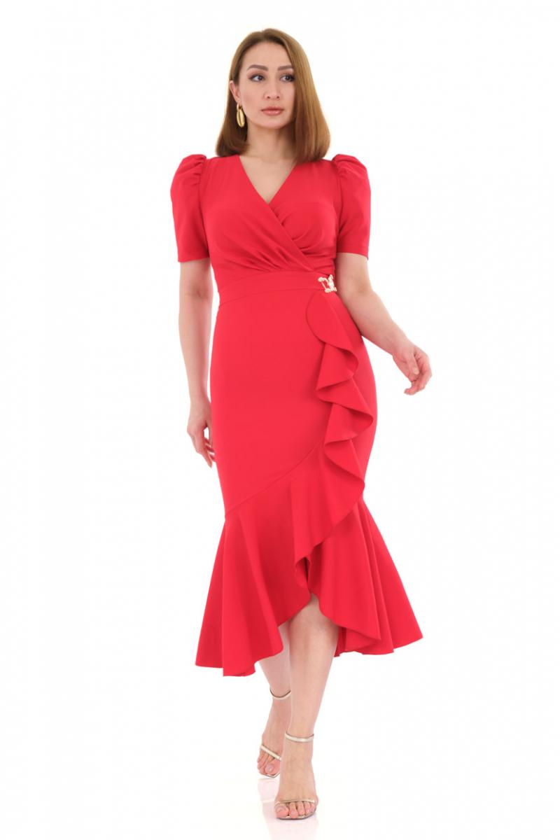 Red crepe short sleeve maxi dress