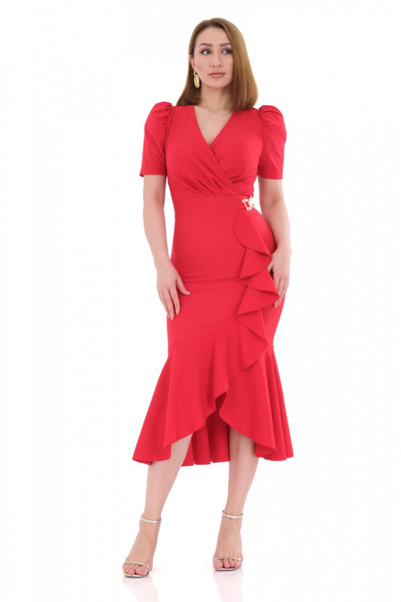 Red crepe short sleeve maxi dress