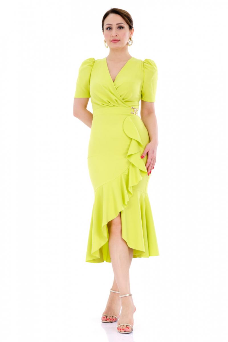 Peanut green crepe short sleeve maxi dress