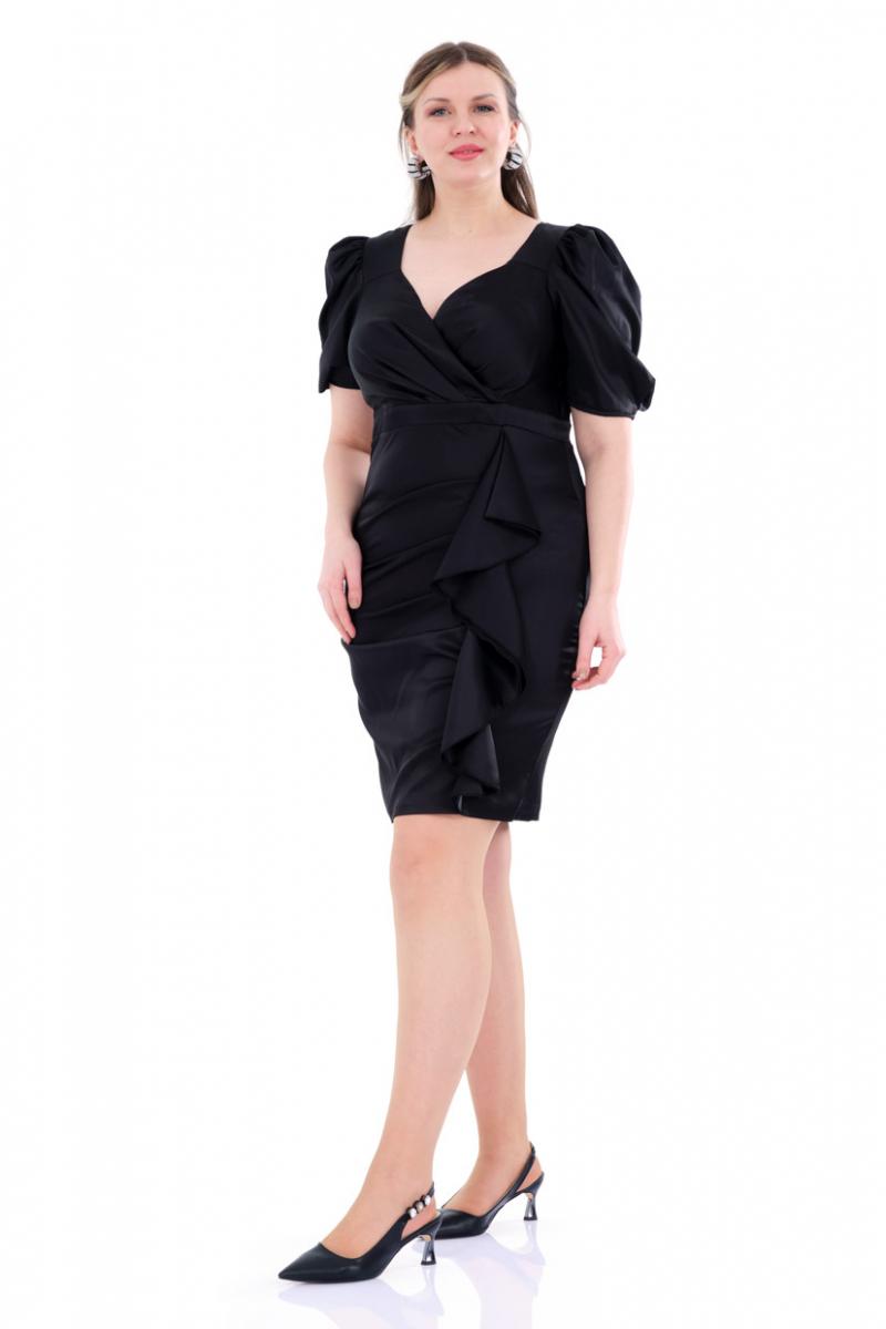 Black plus size satin short sleeve maxi dress