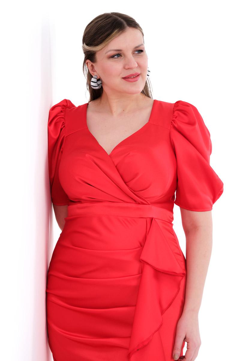 Red plus size satin short sleeve maxi dress