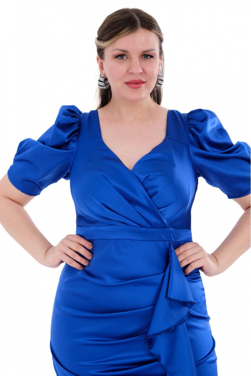 Blue plus size satin short sleeve maxi dress