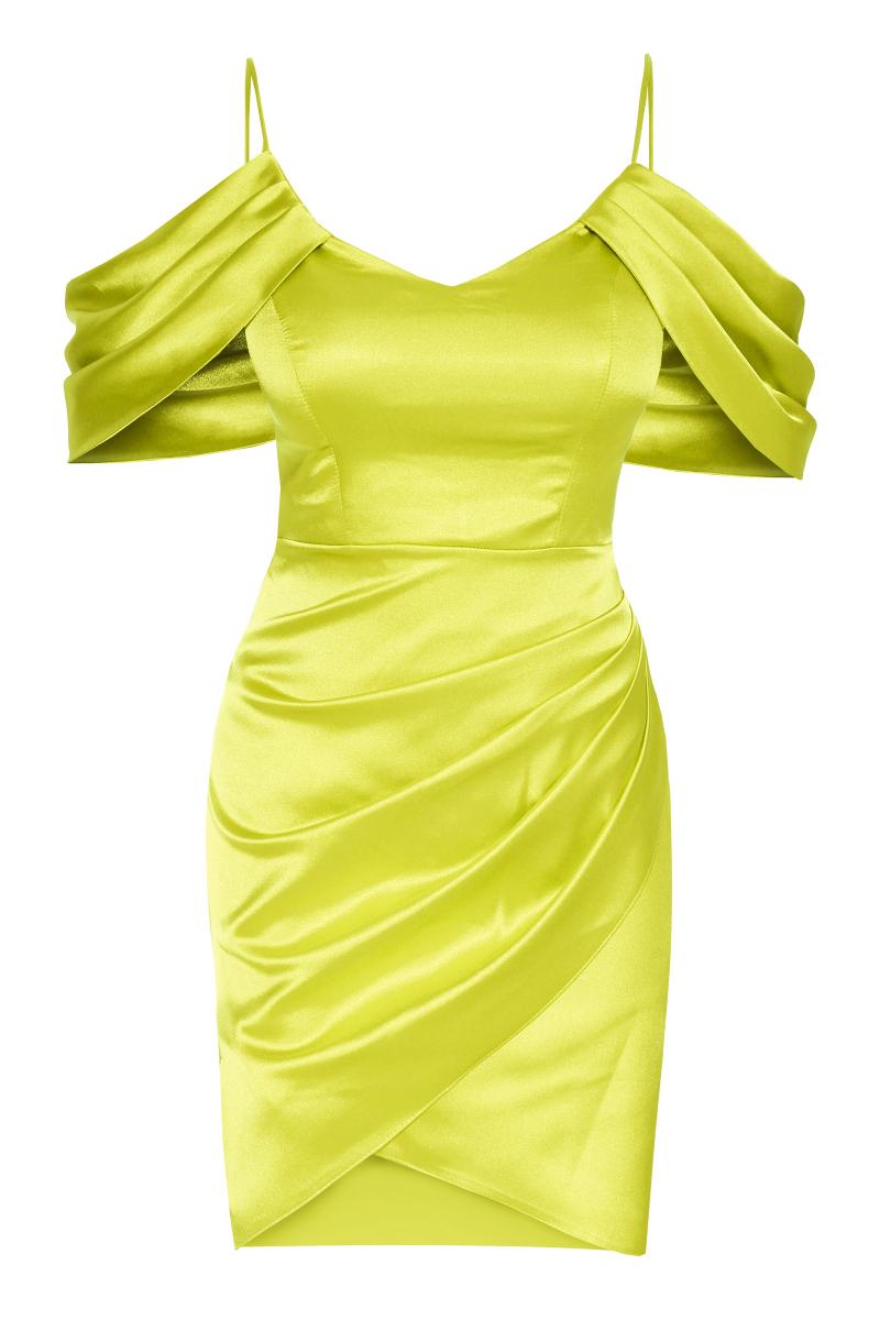 Peanut green plus size satin short sleeve mini dress