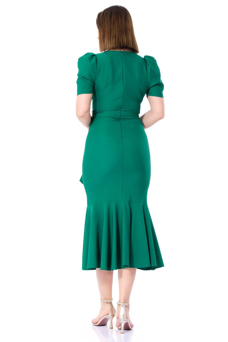 Green crepe short sleeve maxi dress