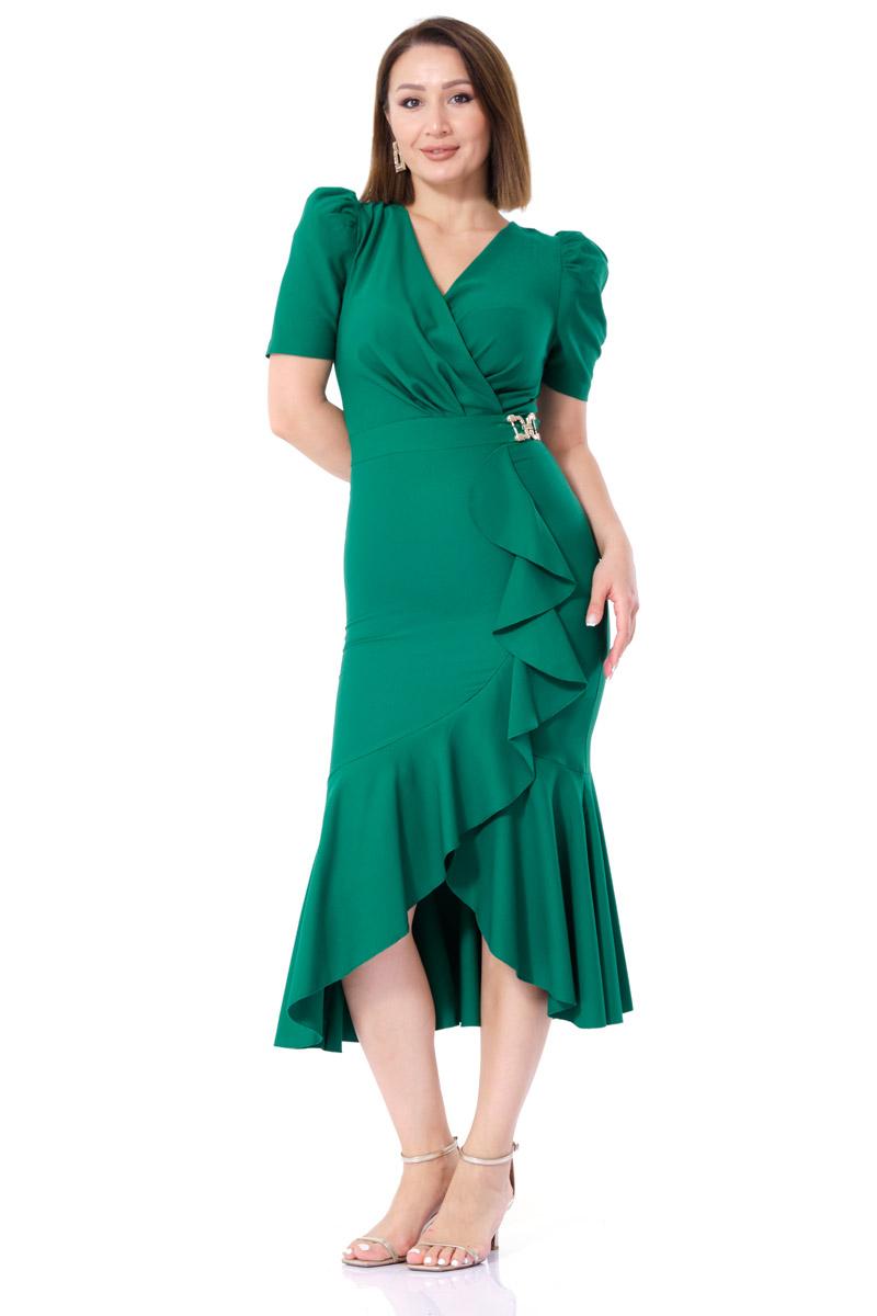 Green crepe short sleeve maxi dress