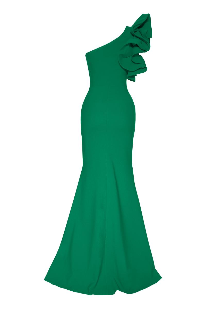 Green crepe single sleeve maxi dress