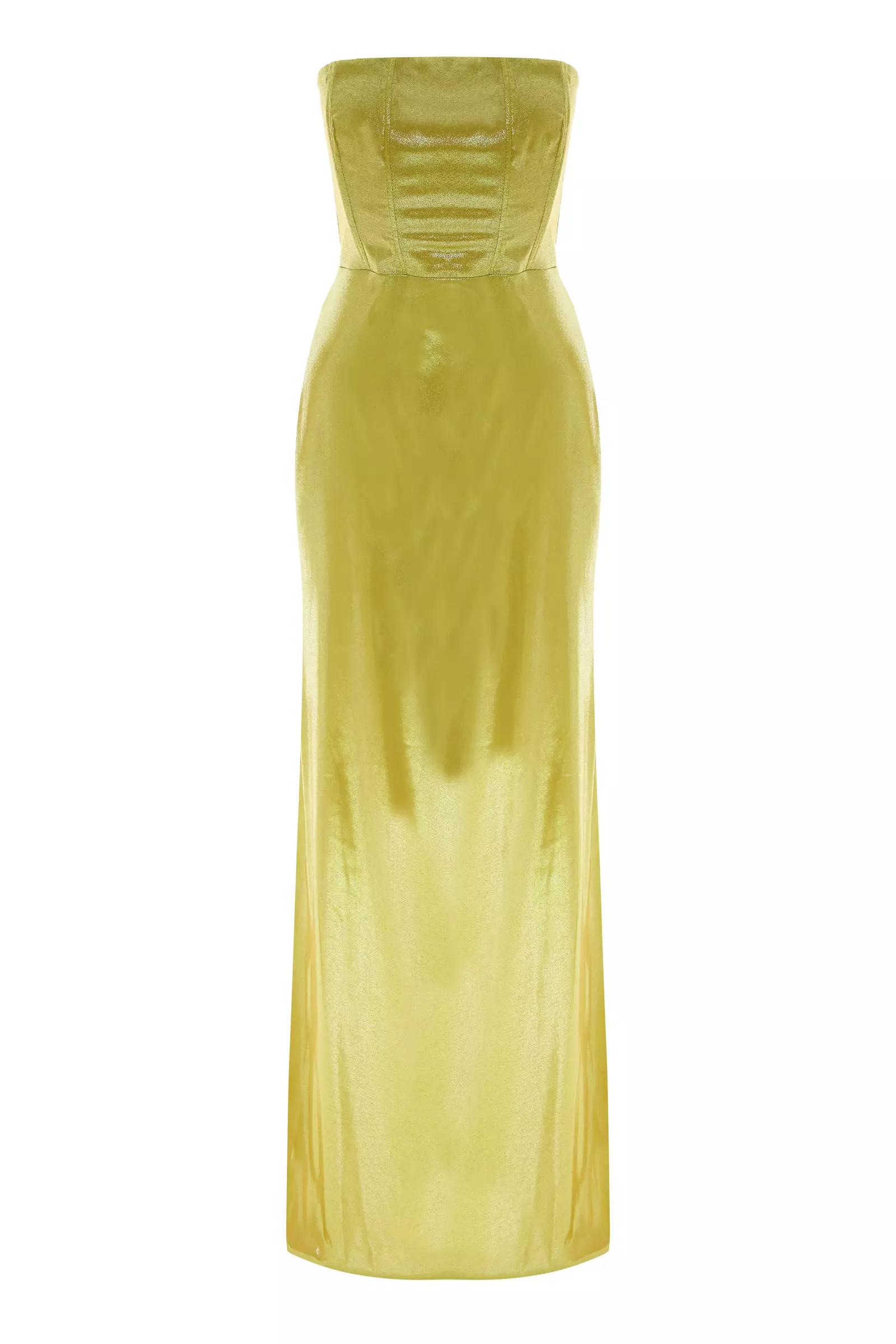 Peanut green skin strapless maxi dress