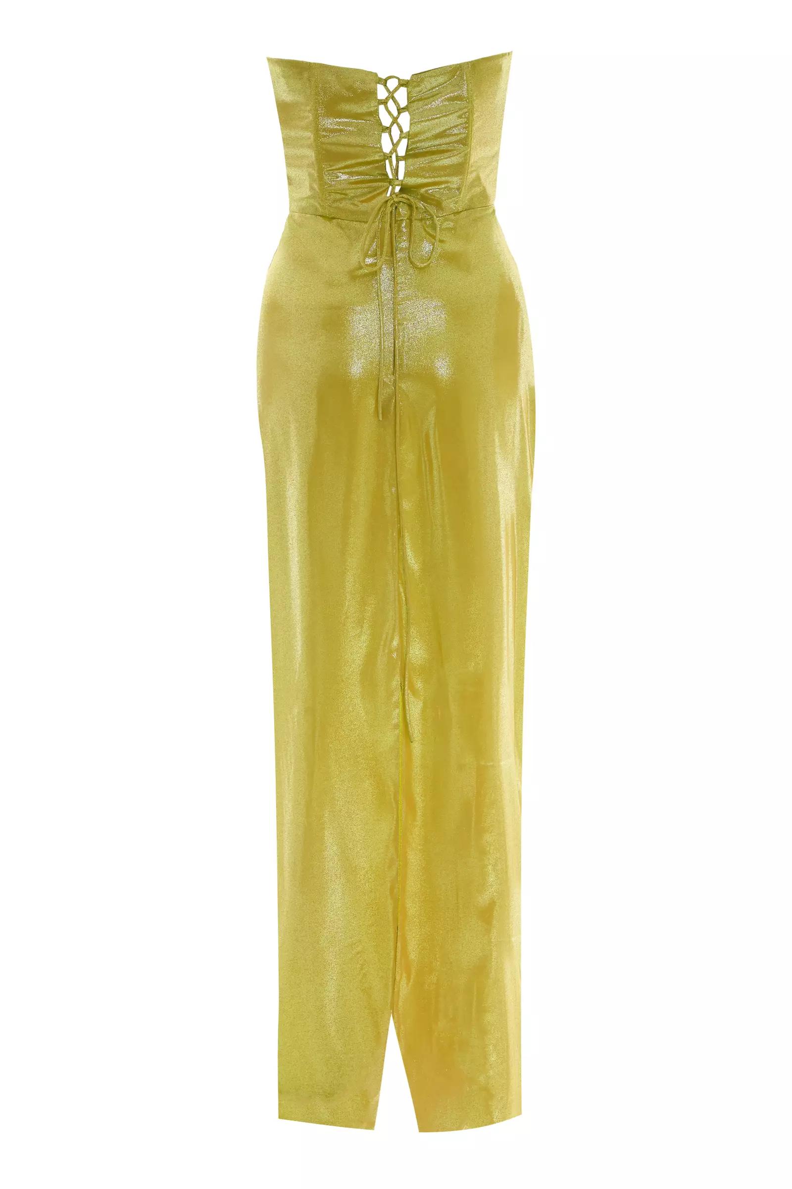 Peanut green skin strapless maxi dress