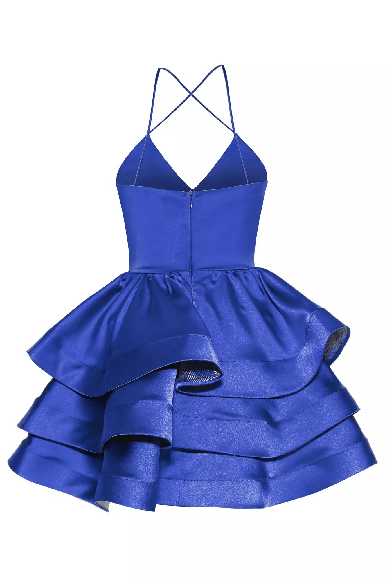 Blue plus size satin sleeveless mini dress