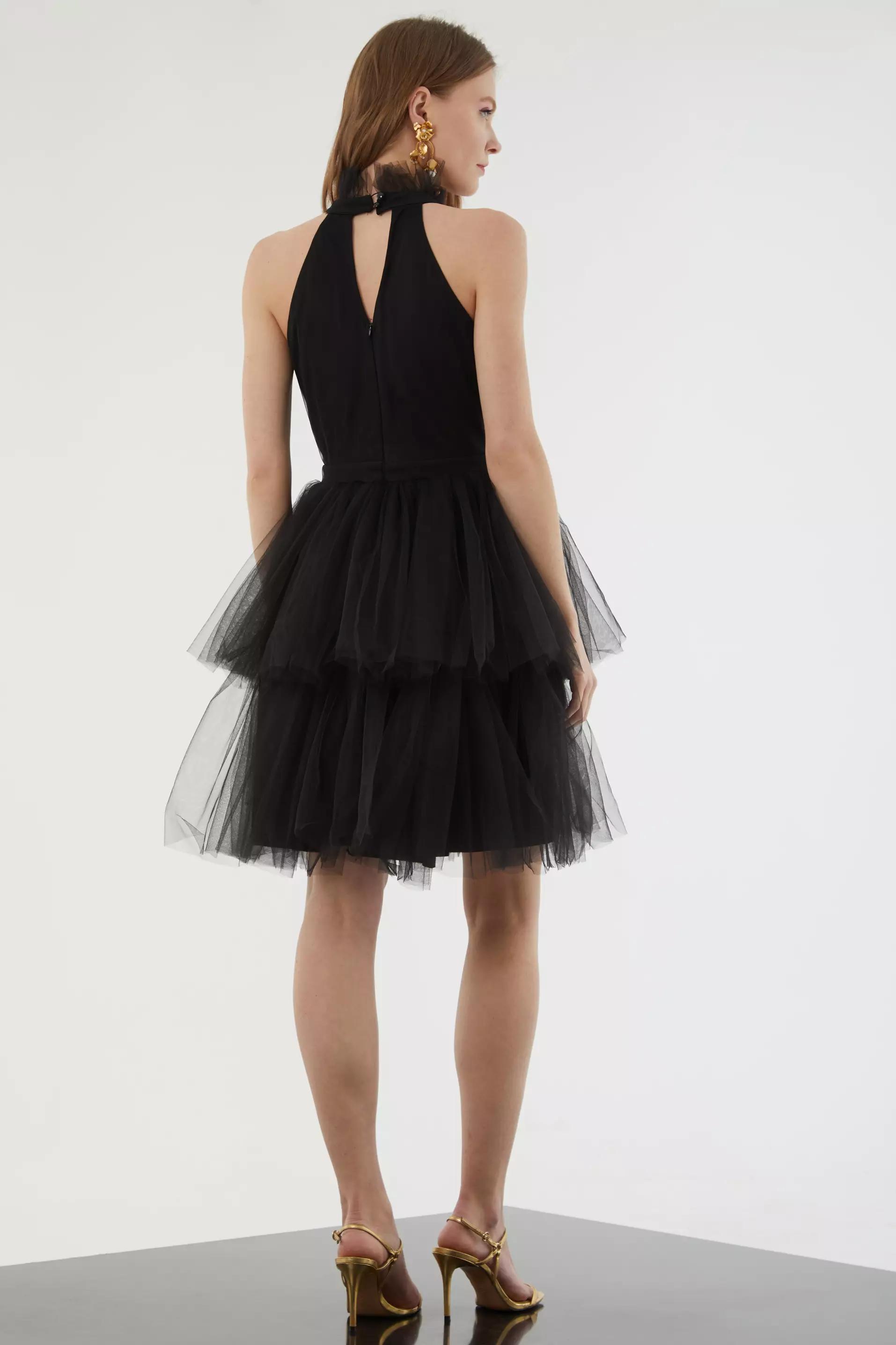 Black tulle sleeveless mini dress