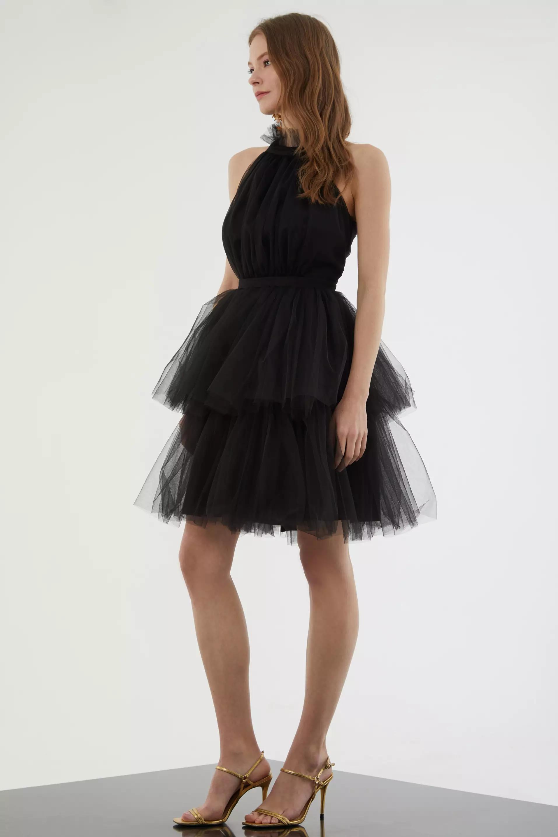 Black tulle sleeveless mini dress