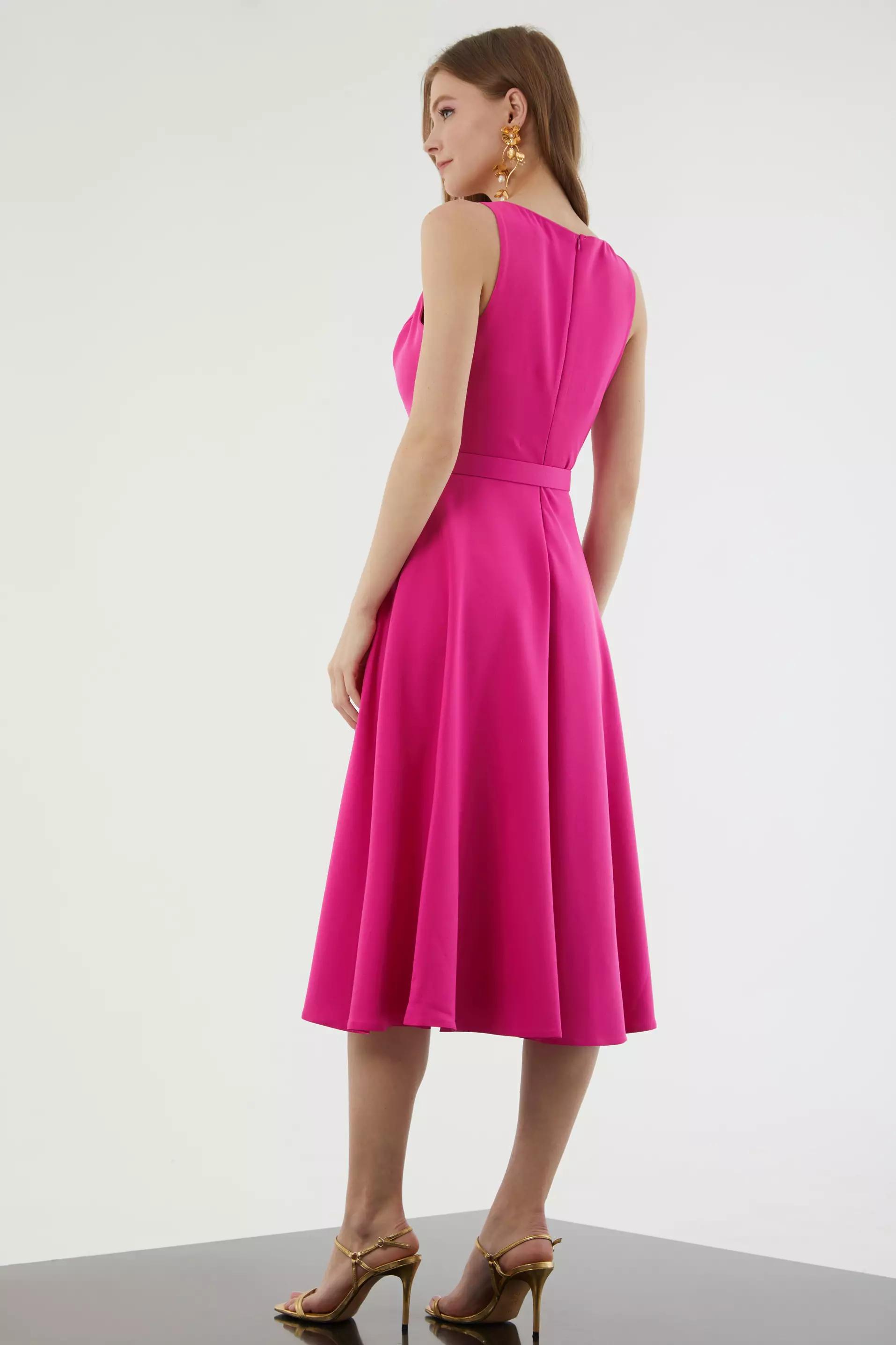 Fuchsia crepe sleeveless midi dress