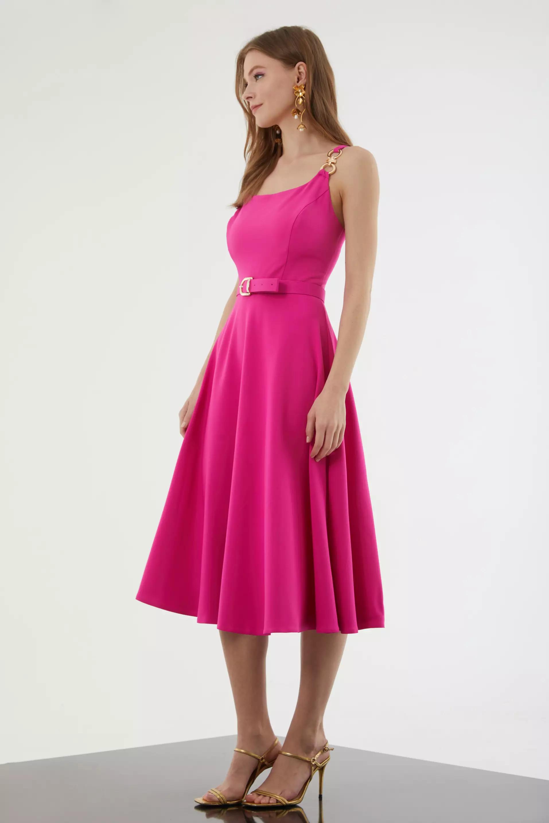 Fuchsia crepe sleeveless midi dress