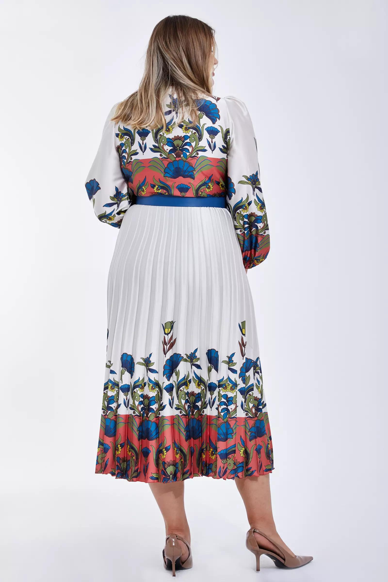 Printed plus size satin long sleeve midi dress