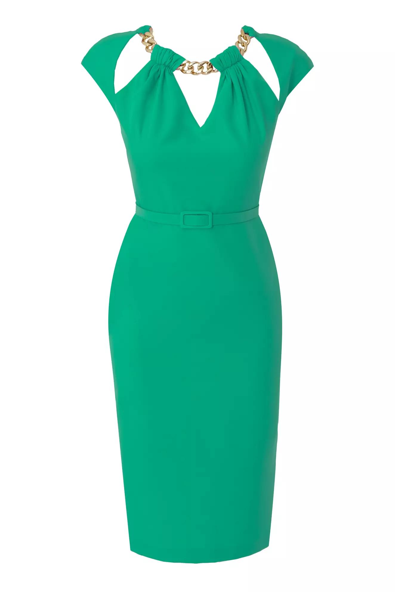 Green crepe sleeveless midi dress