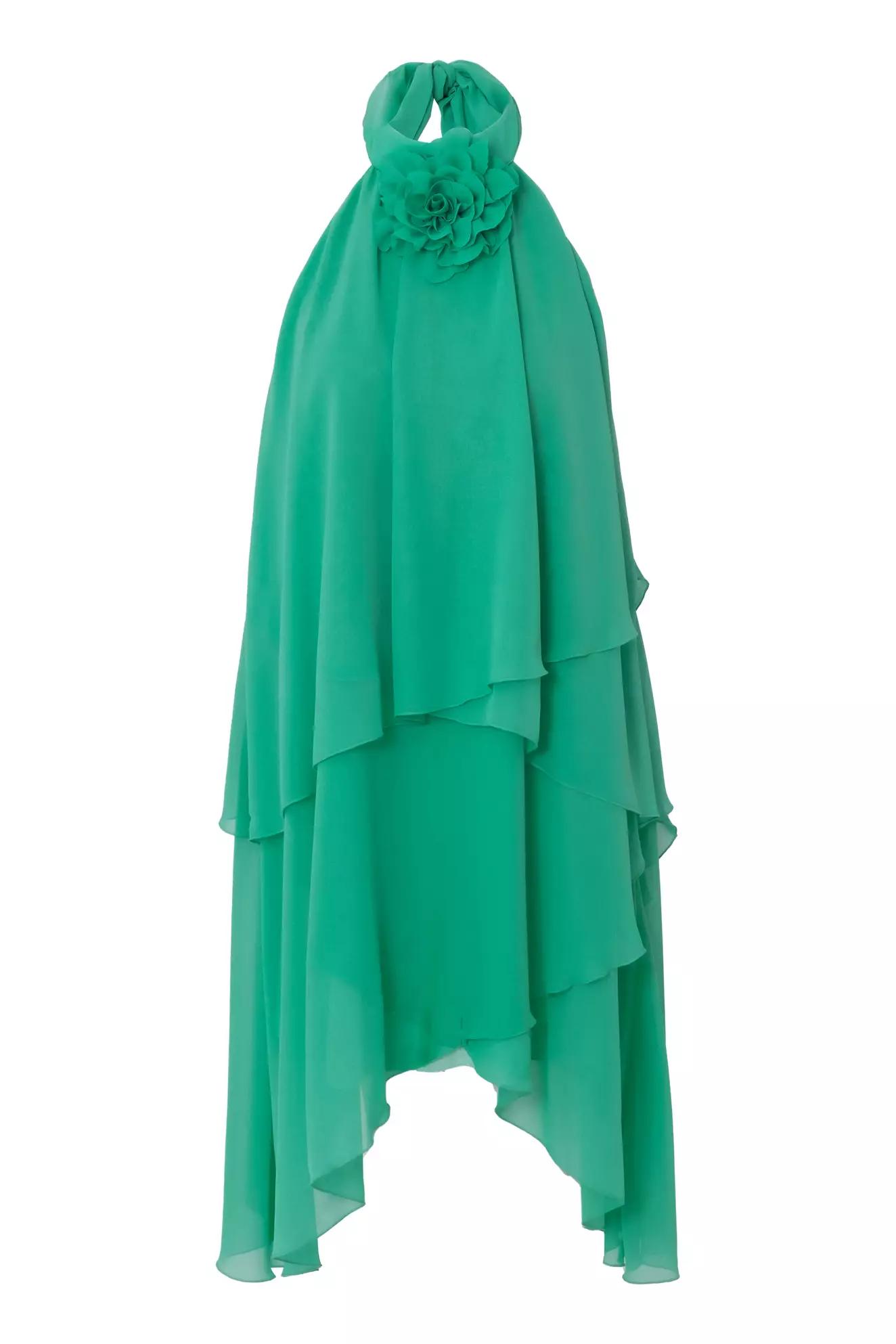 Green chiffon sleeveless midi dress