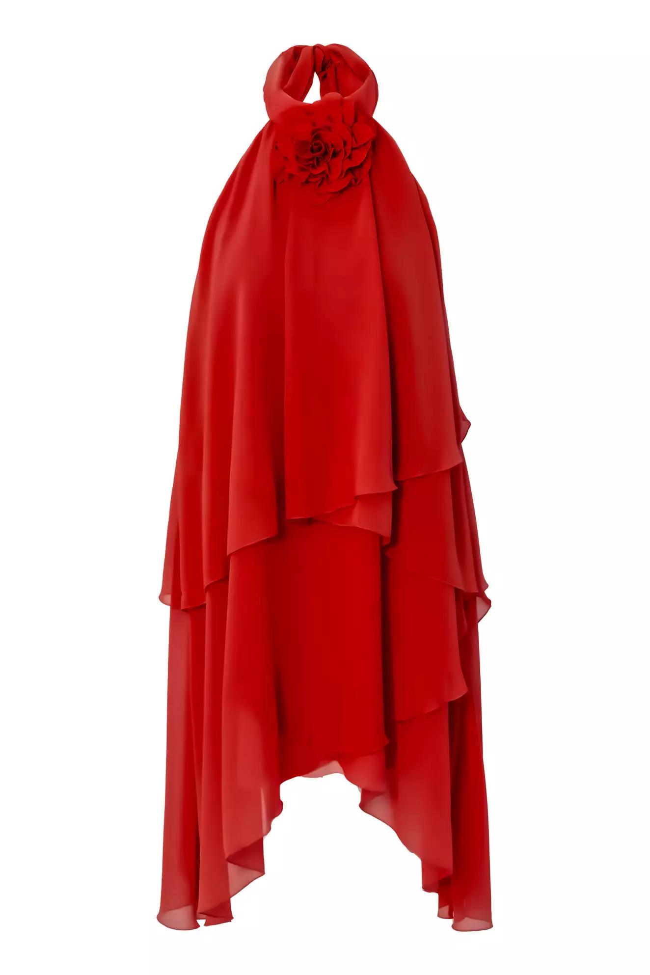 Red chiffon sleeveless midi dress