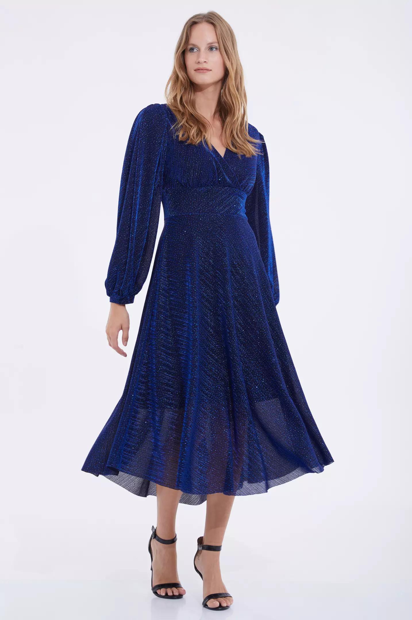 Blue sandy long sleeve midi dress