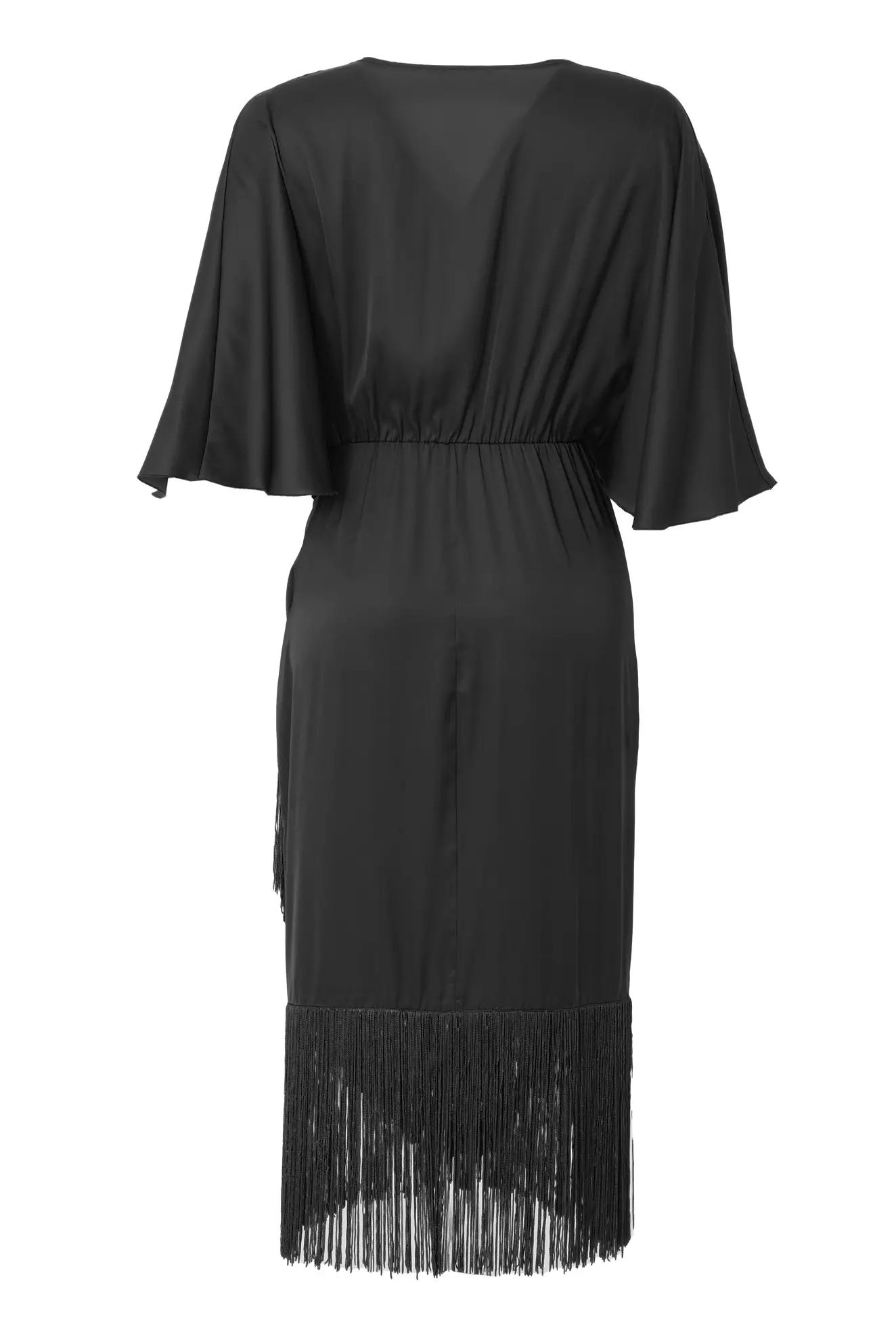 Black satin short sleeve midi dress