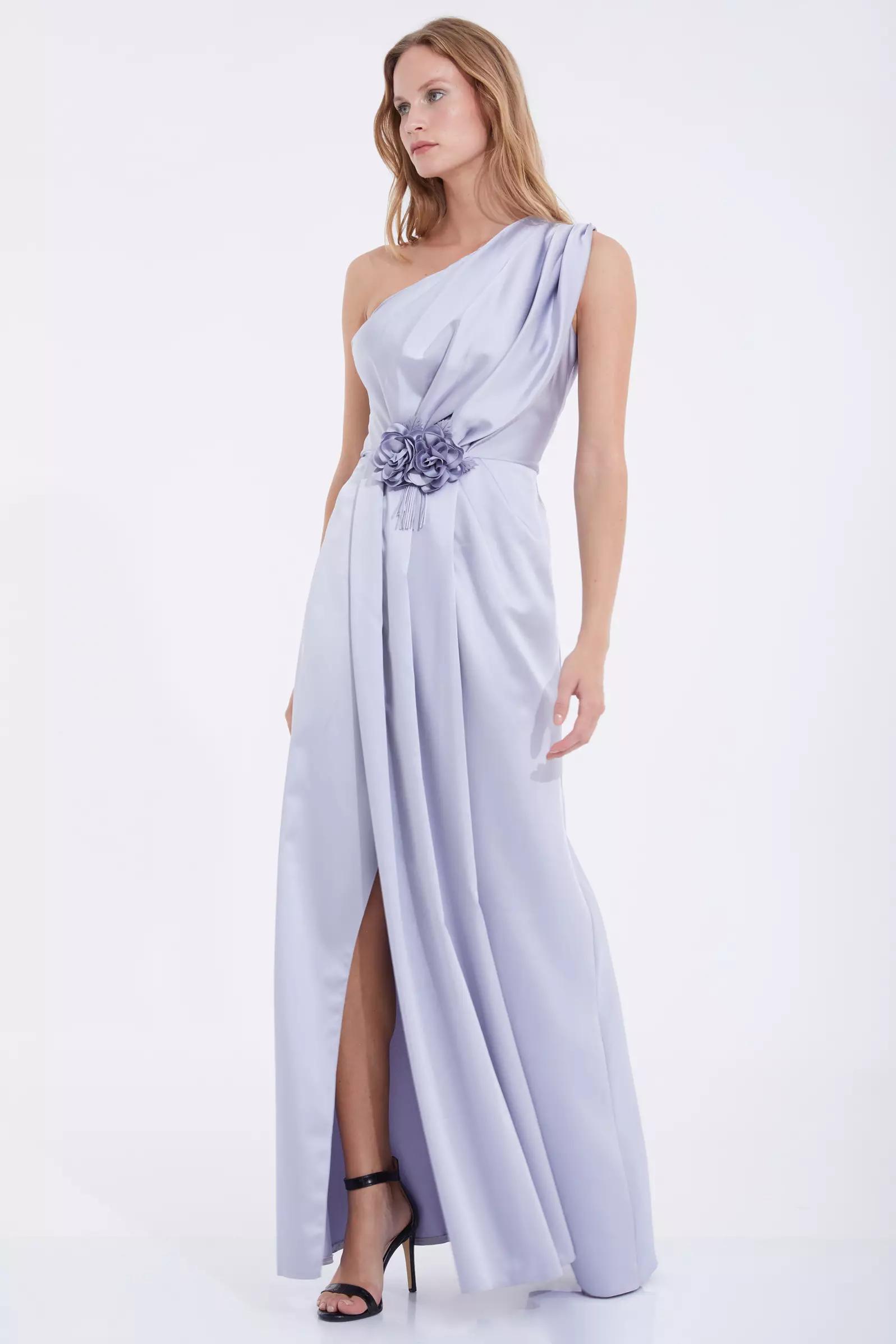 Gray satin sleeveless maxi dress