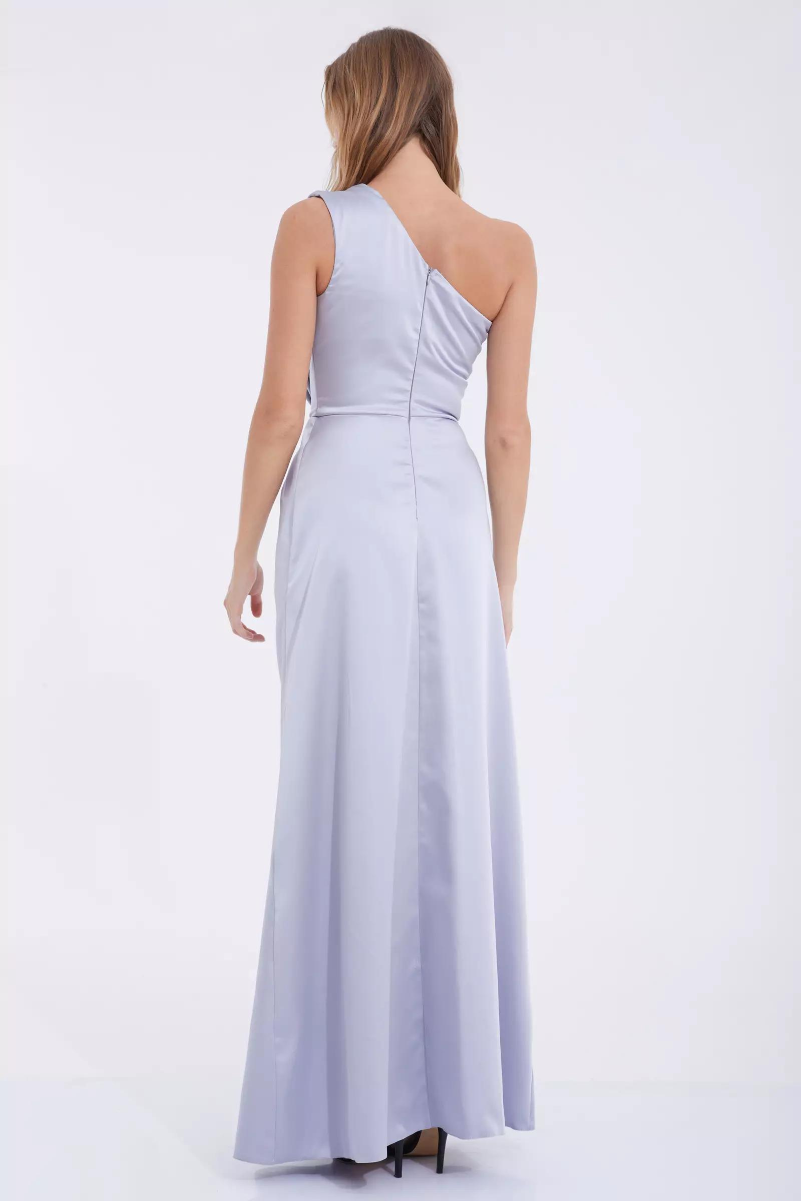 Gray satin sleeveless maxi dress