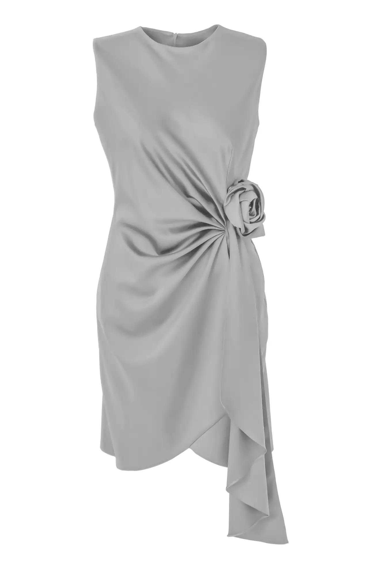 Gray satin sleeveless mini dress