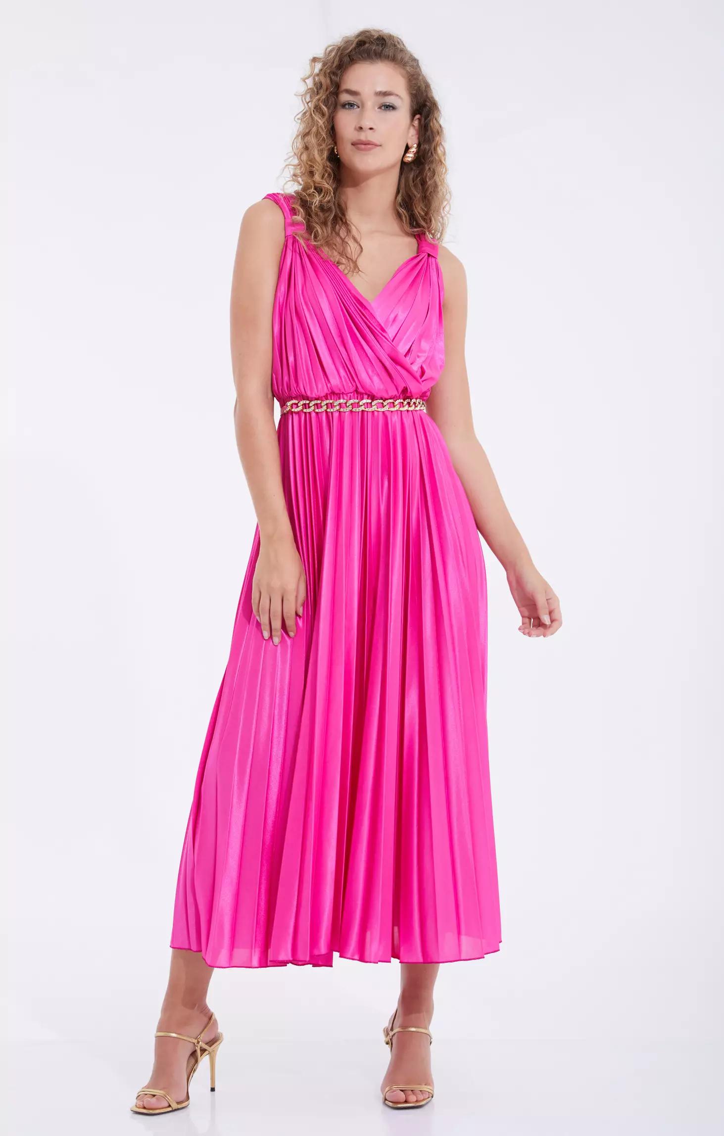 Fuchsia sandy sleeveless midi dress