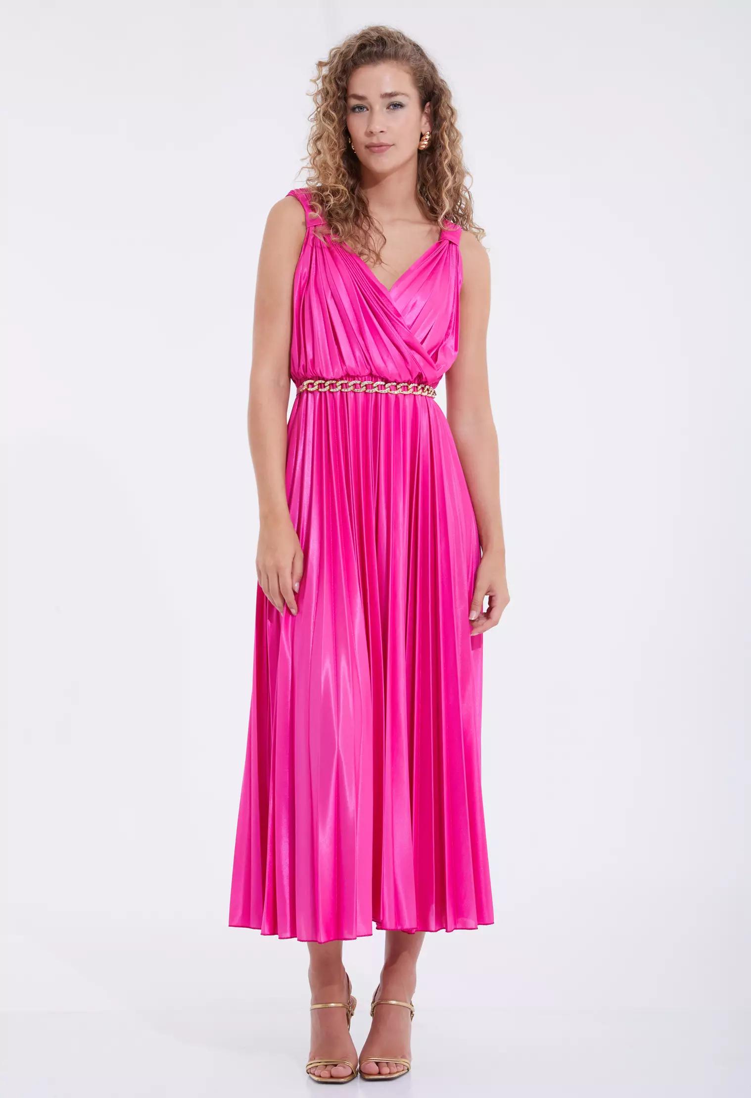 Fuchsia sandy sleeveless midi dress