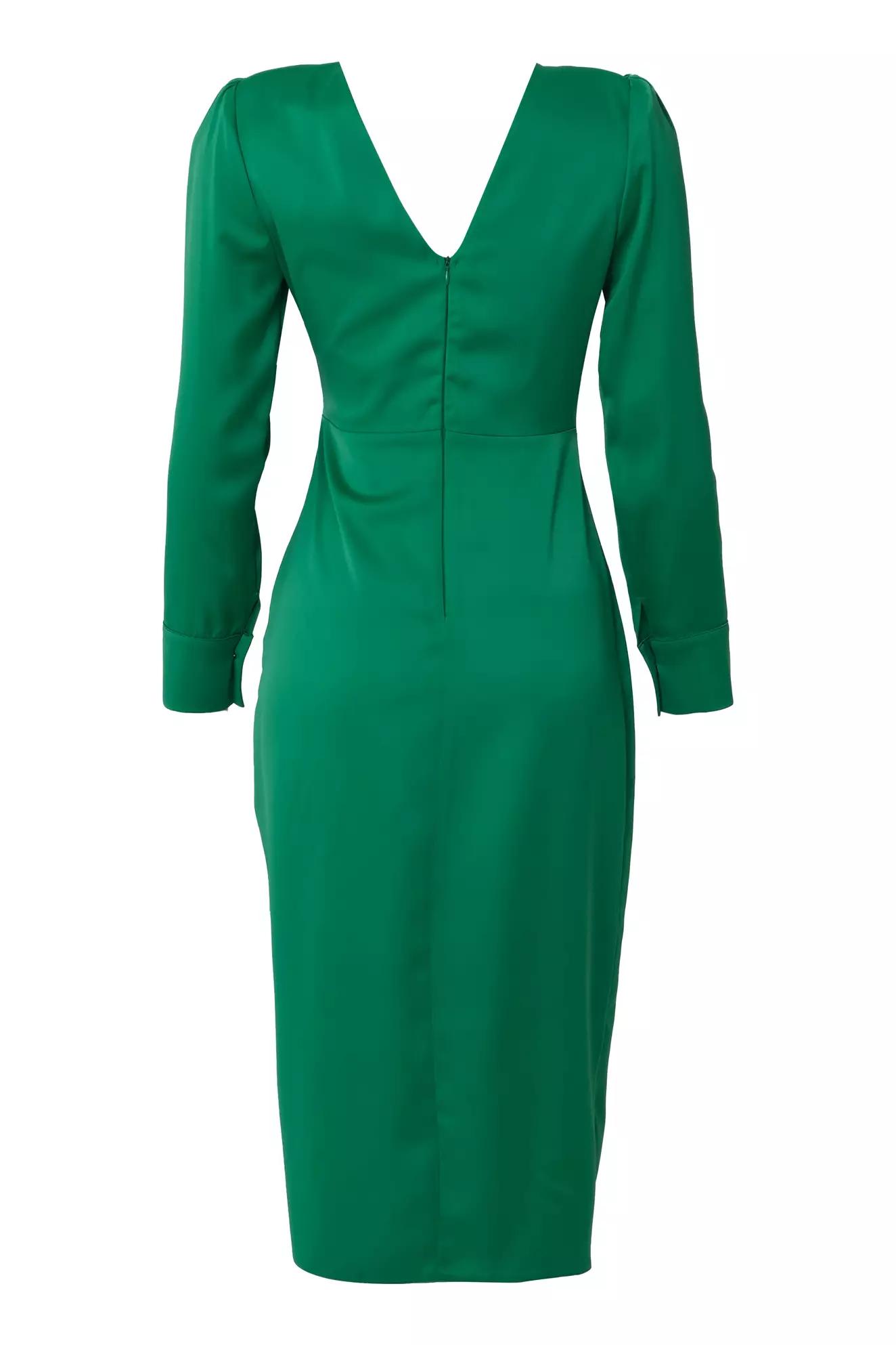 Green satin long sleeve midi dress