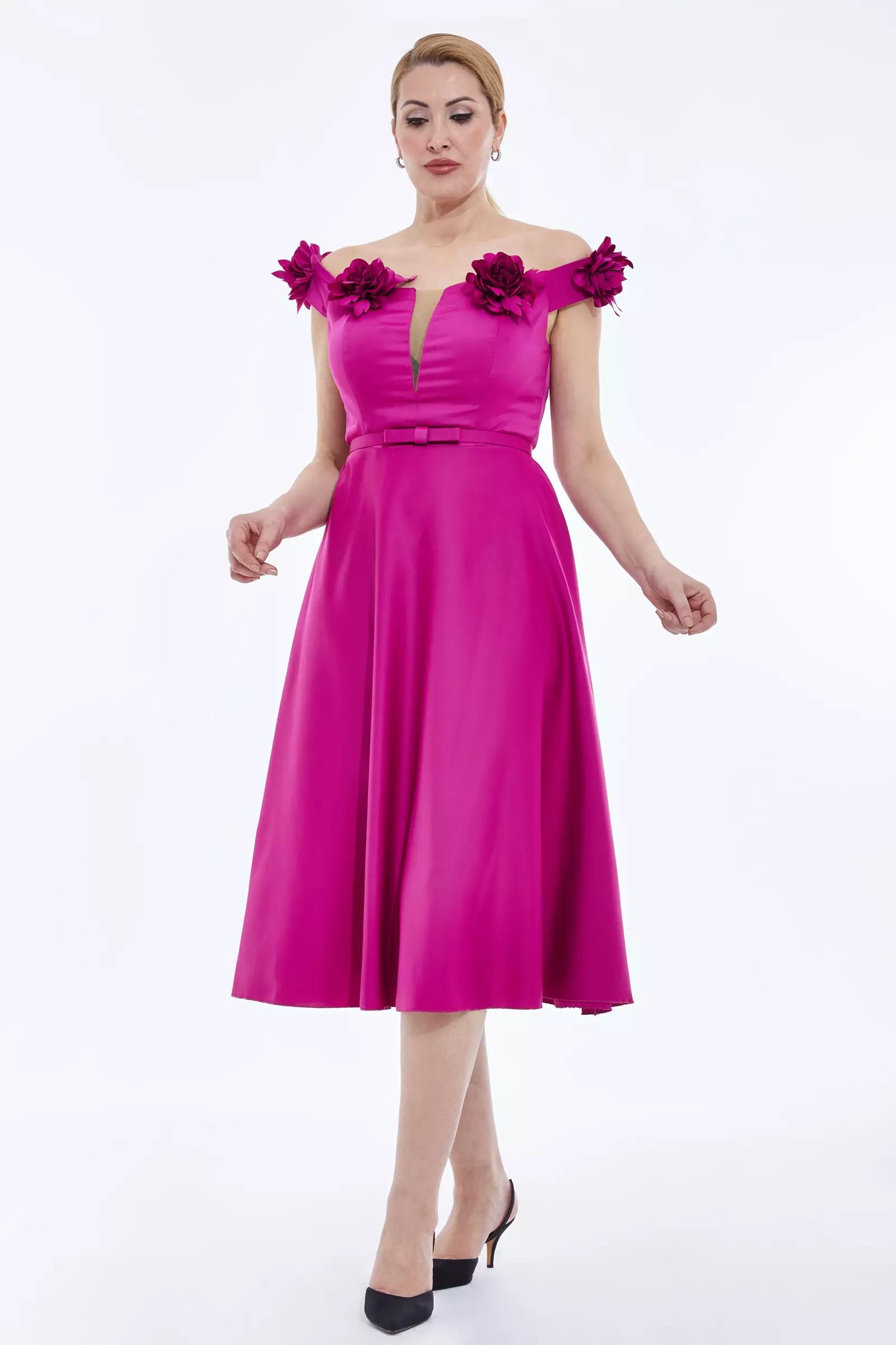 Fuchsia plus size satin sleeveless midi dress