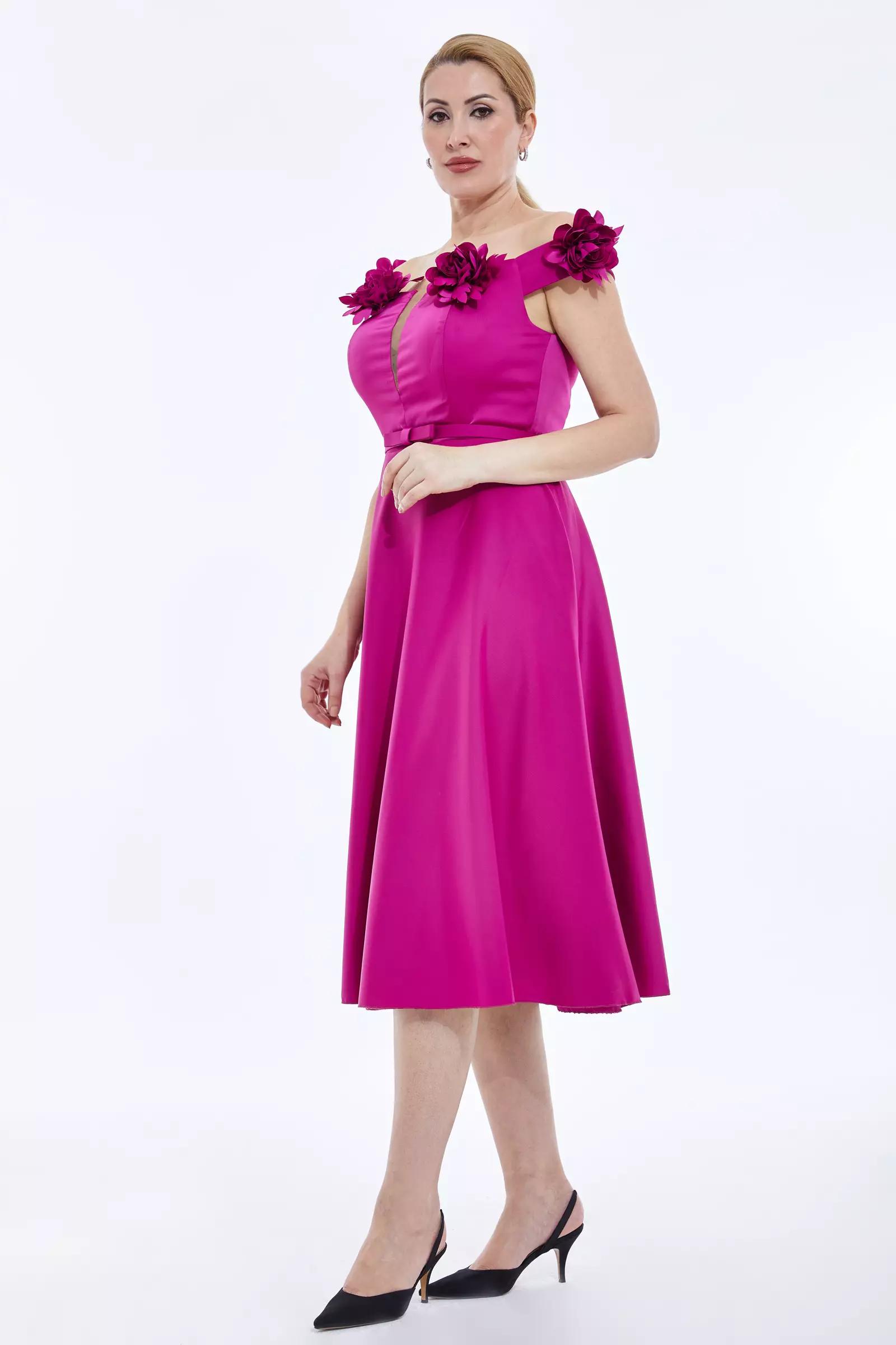 Fuchsia plus size satin sleeveless midi dress