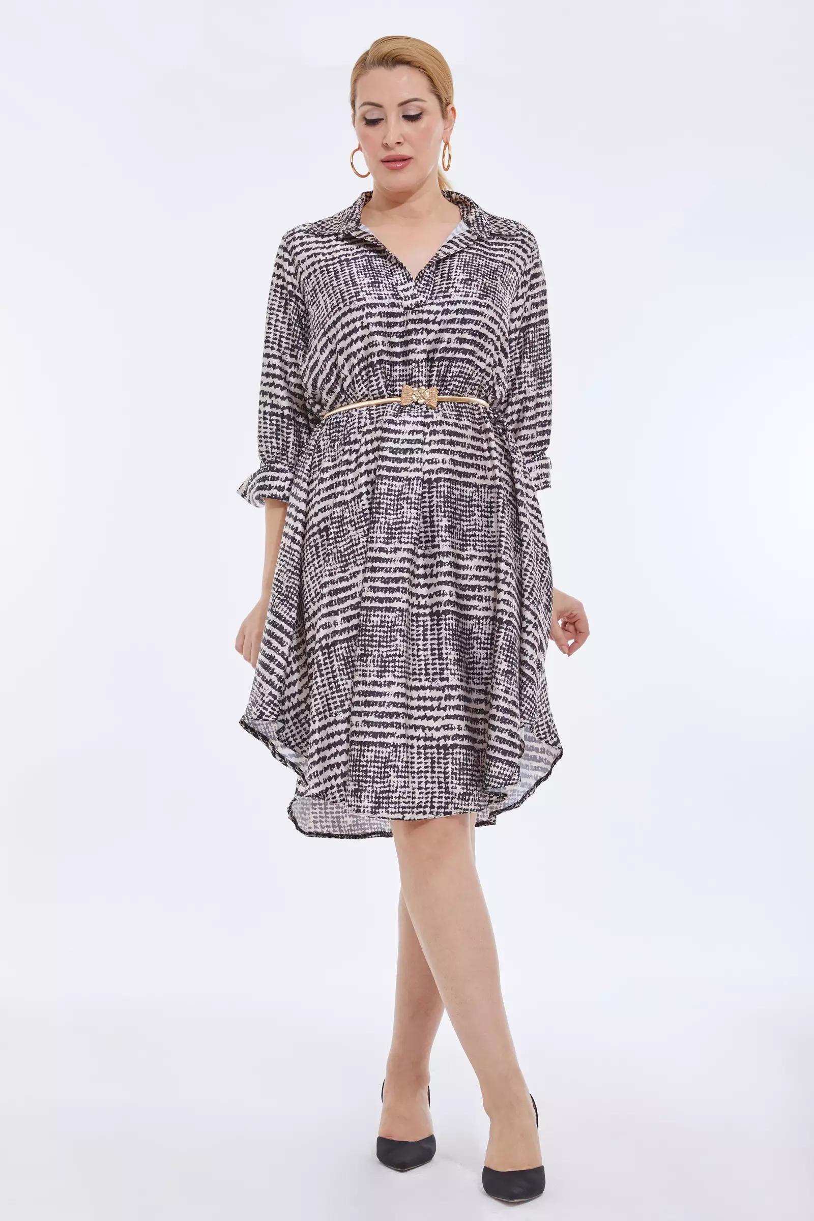 Printed plus size satin long sleeve midi dress