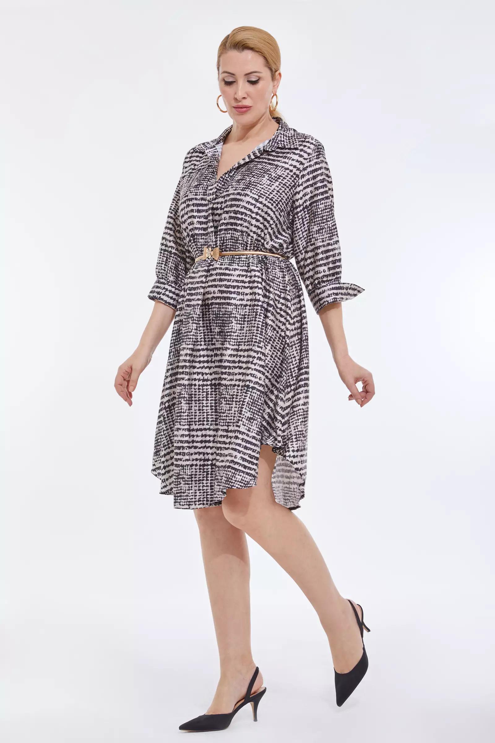 Printed plus size satin long sleeve midi dress