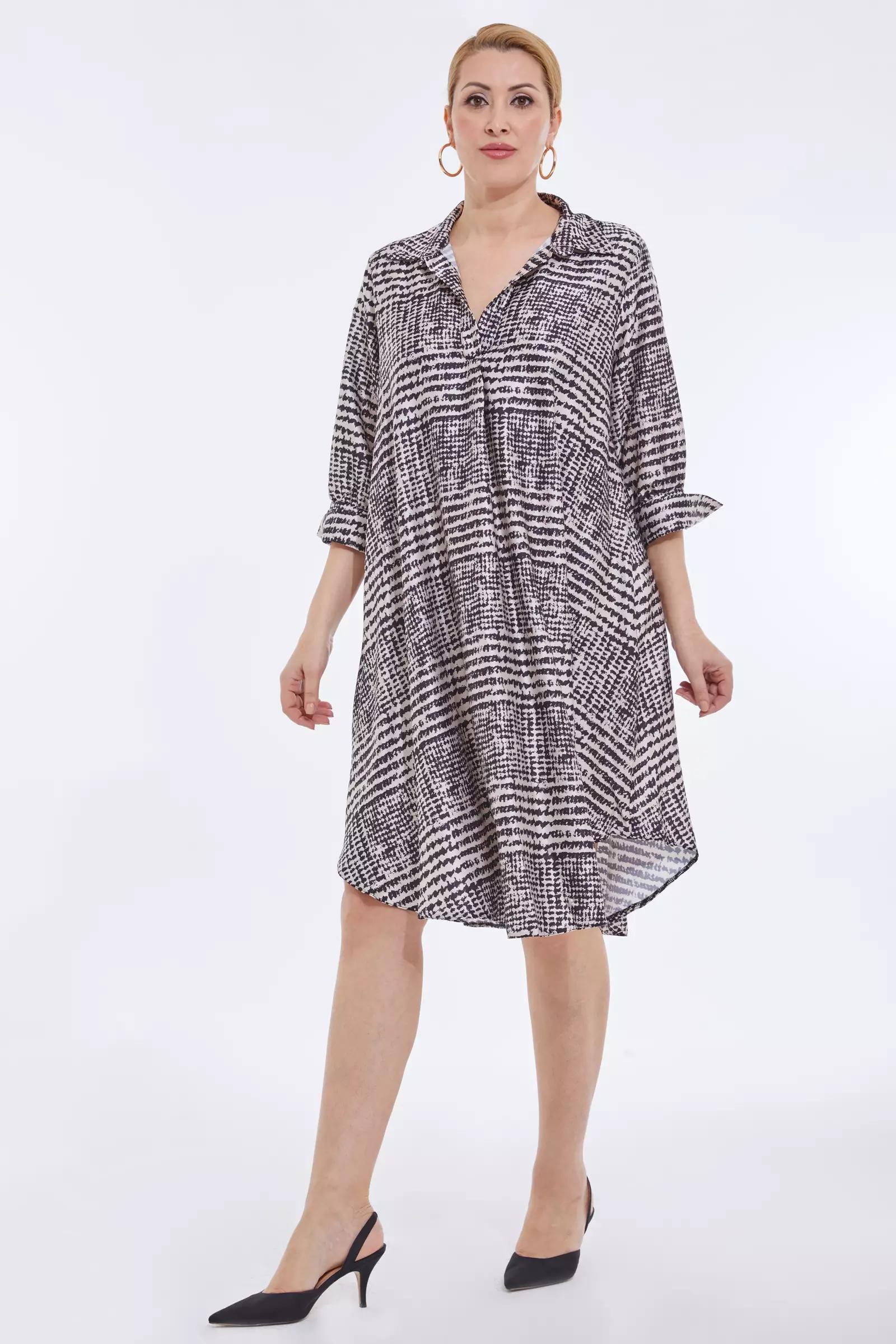 Printed plus size satin long sleeve midi dress