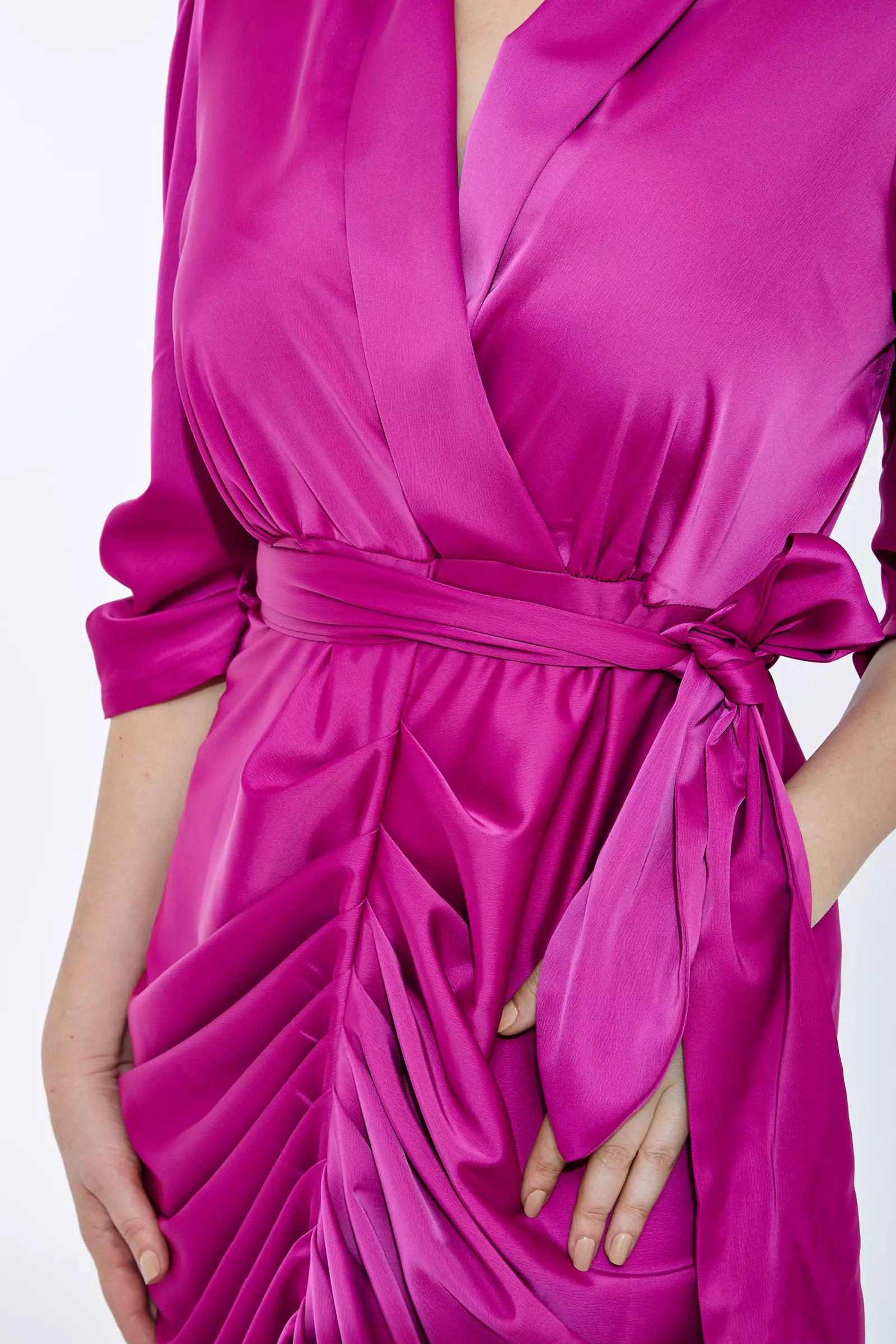 Fuchsia plus size satin 3/4 sleeve midi dress