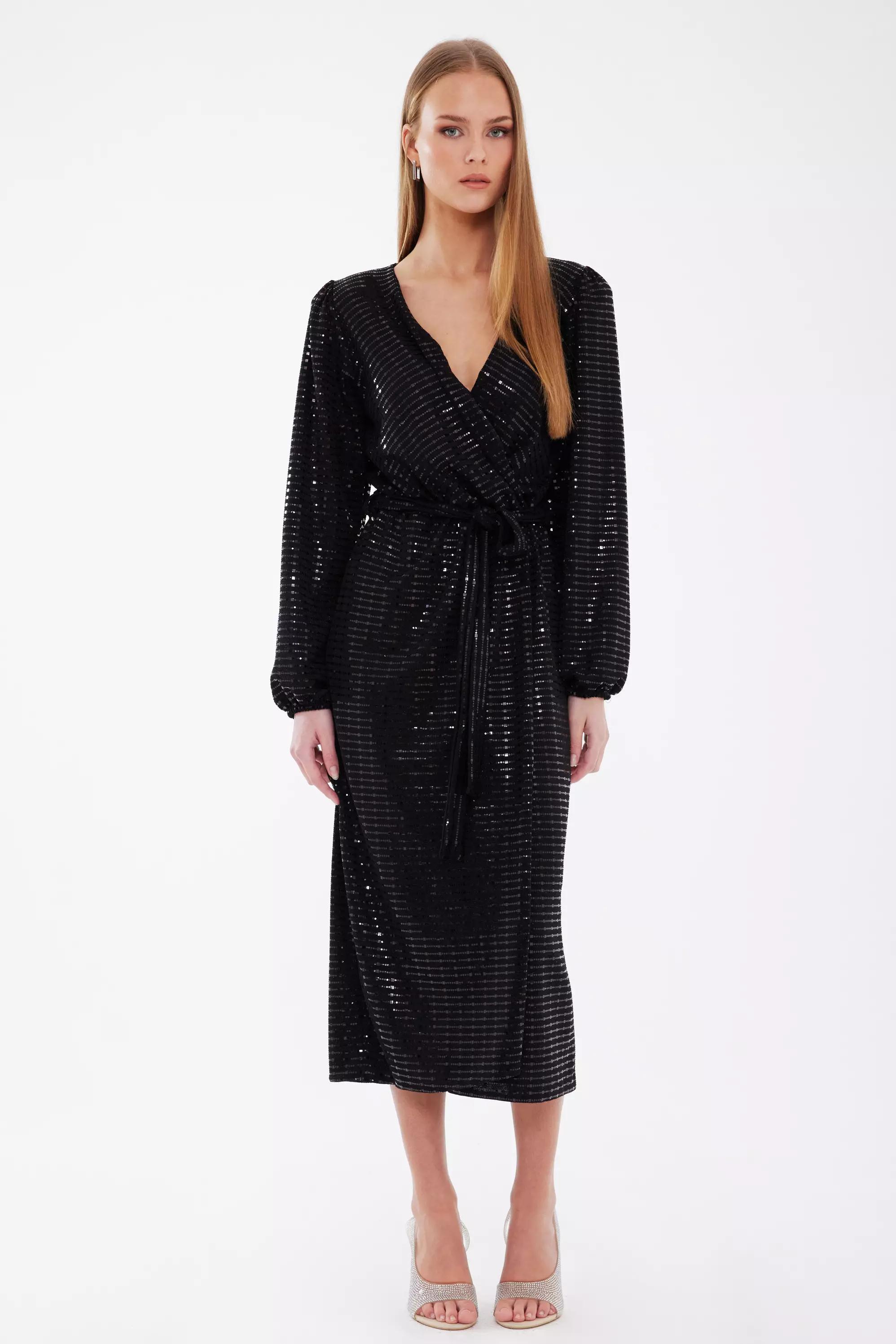 Black glare long sleeve midi dress