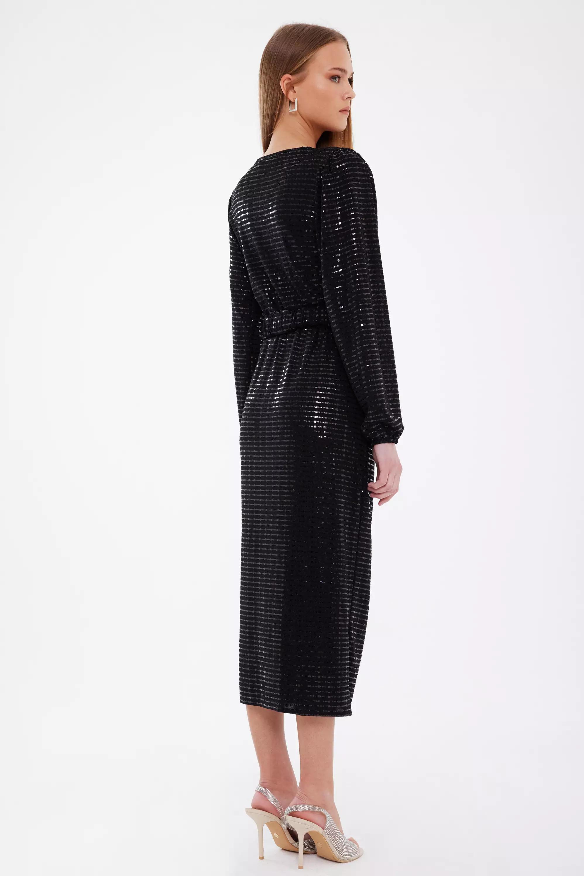 Black glare long sleeve midi dress