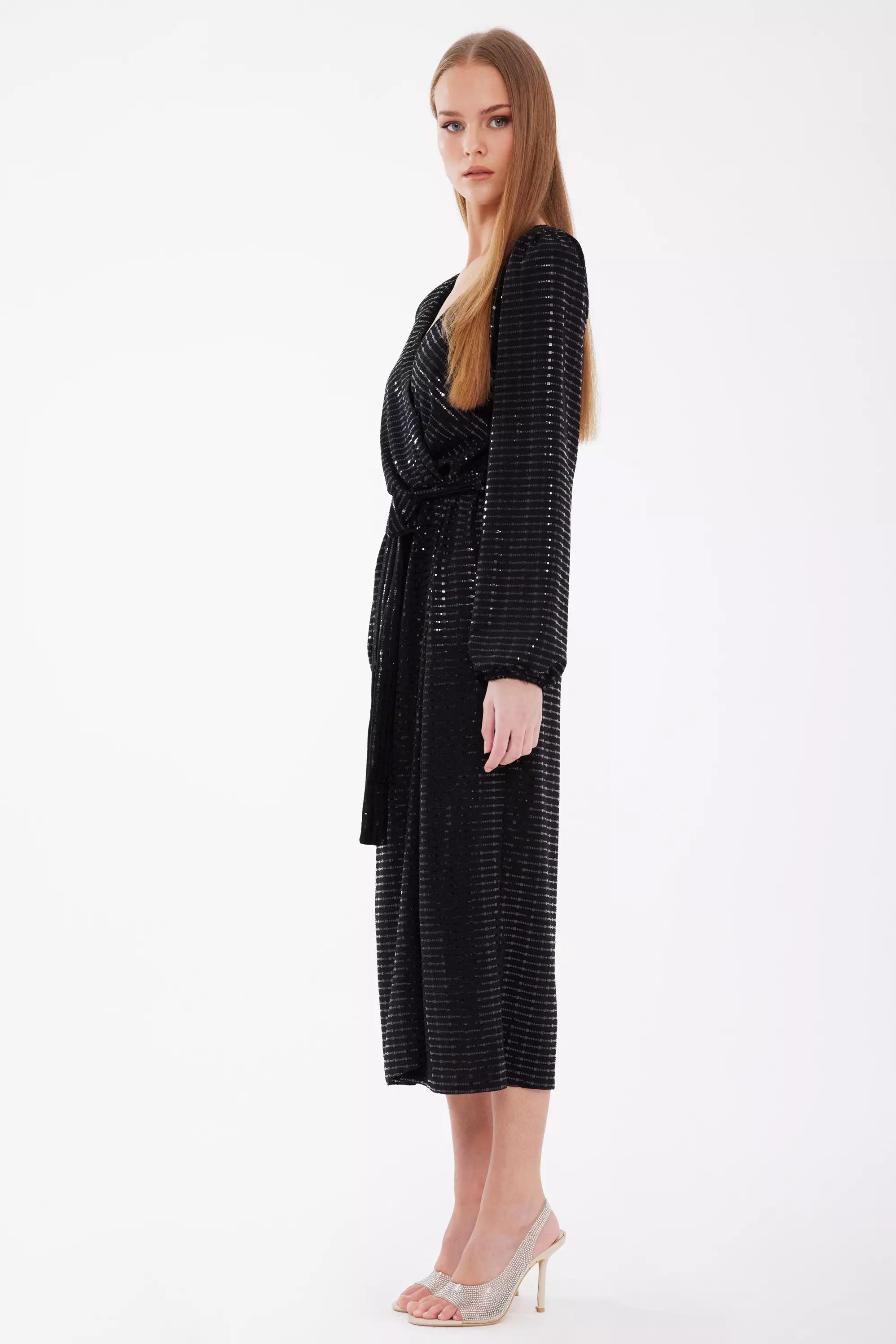 Black glare long sleeve midi dress