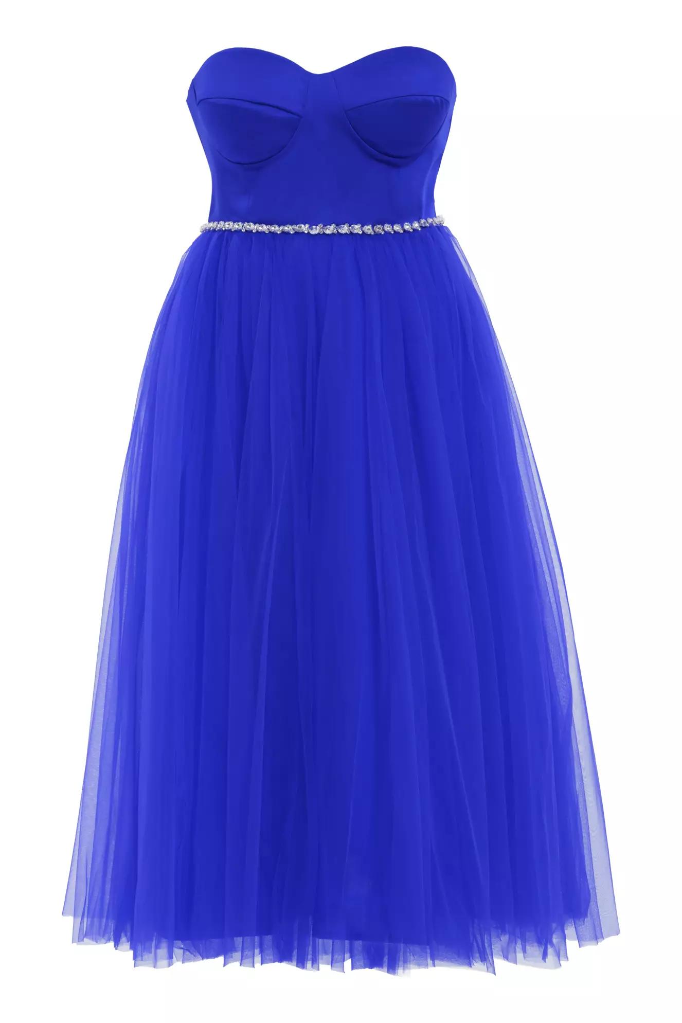 Blue plus size satin sleeveless long dress