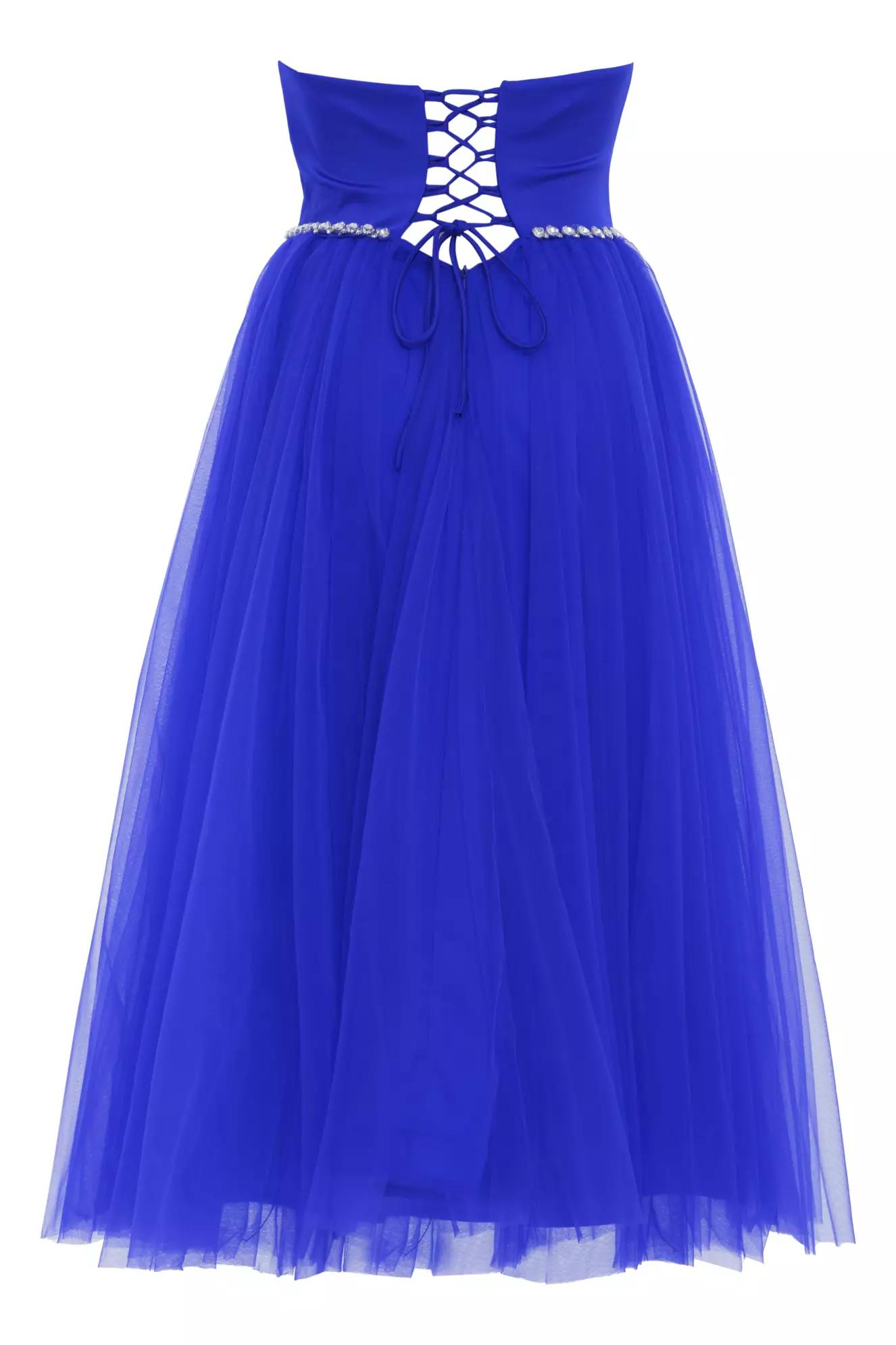 Blue plus size satin sleeveless long dress