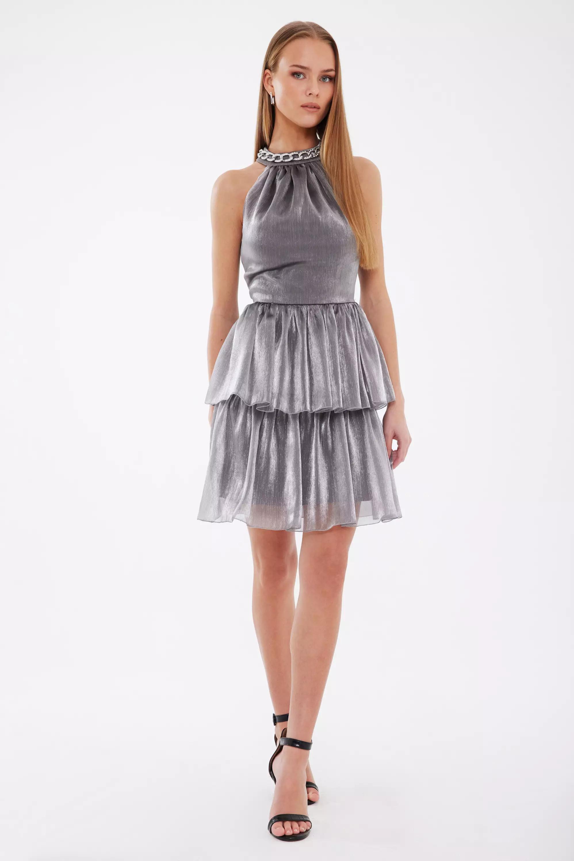 Gray tulle sleeveless mini dress