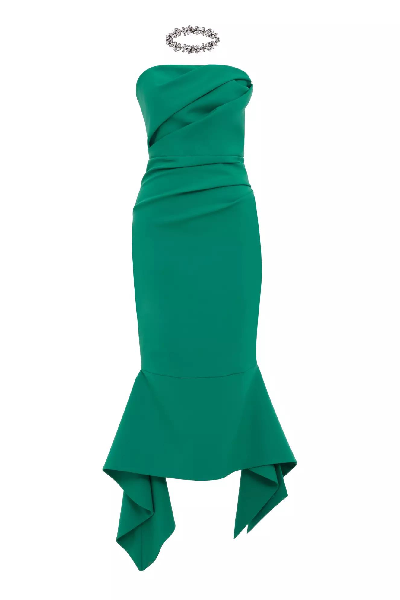 Green crepe sleeveless long dress