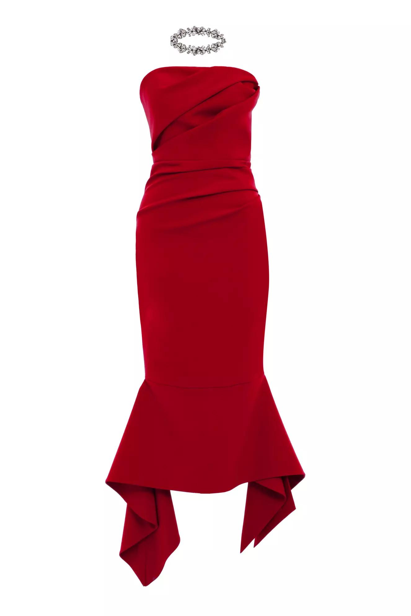 Red crepe sleeveless long dress