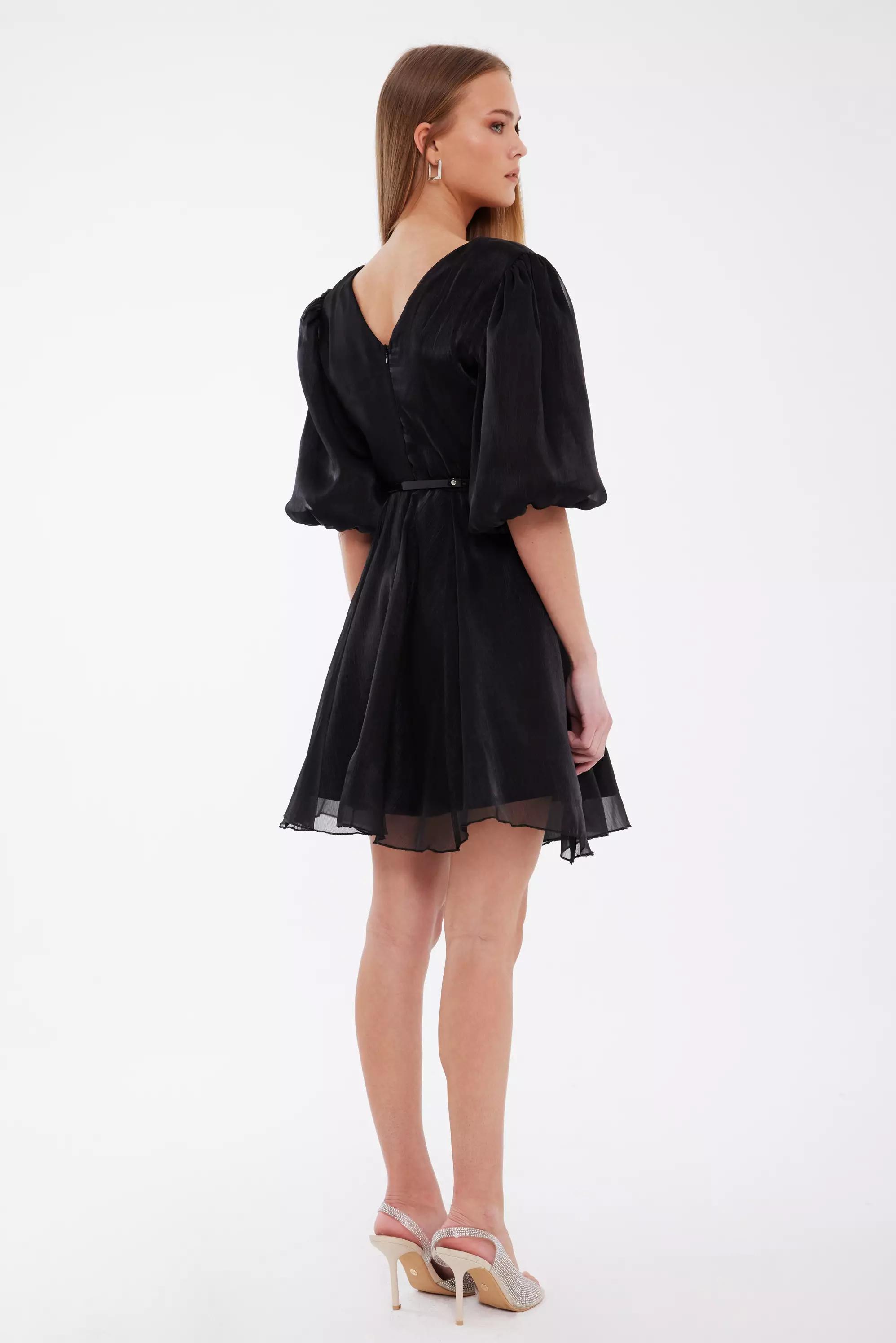 Black tulle short sleeve mini dress