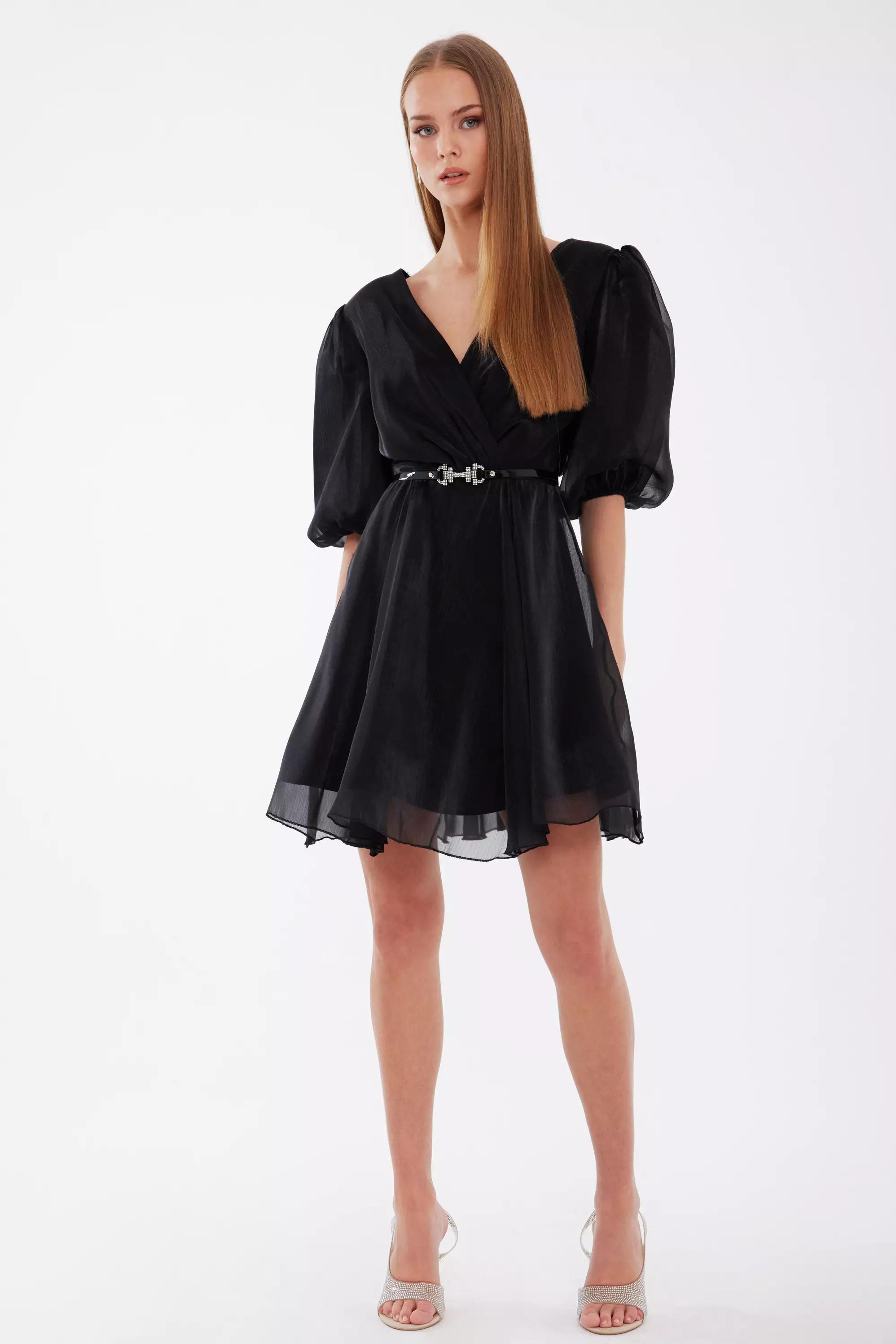 Black tulle short sleeve mini dress